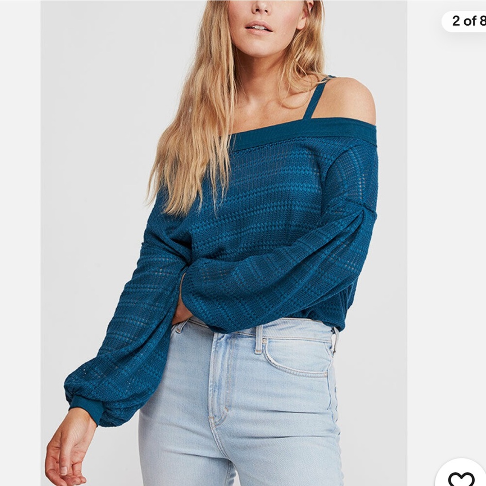Free People Sistine Hacci Top Blouse Ocean Blue Pearl